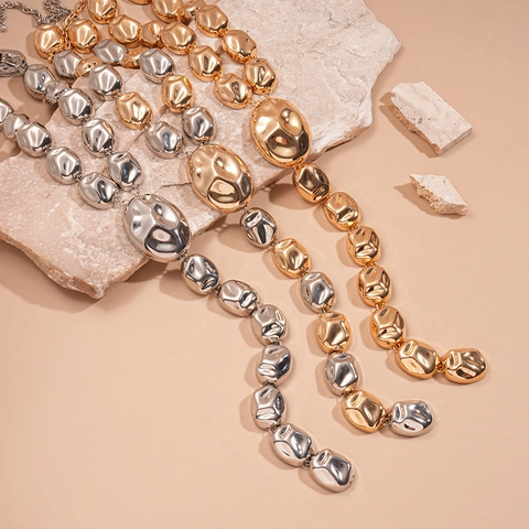 Collar De Metal De Guijarros Irregulares Textura De Lava Geométrica En Forma De Y Cadena Gruesa Joyería De Moda Para Mujer