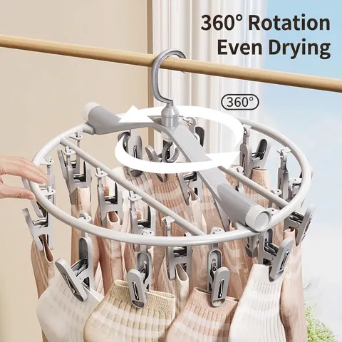 Socks Drying Rack With Non-slip Clips Rotating Plastic Laundry Hanger For Underwear Foldable Portable Drying Accessory