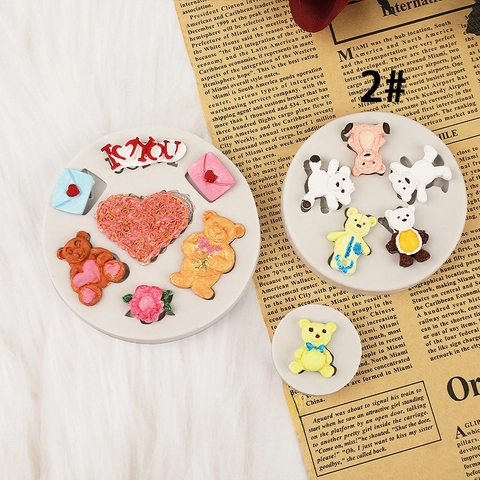 Silikonform Cartoon Bär Herz Rose Blumenform Fondant Kuchen Dekorationswerkzeuge DIY Schokolade Harz Handwerk Backzubehör