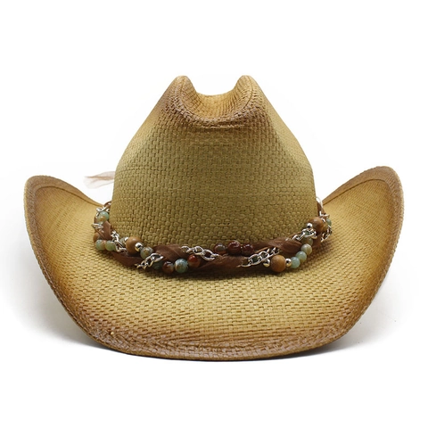 Vintage Δυτικό Καπέλο Cowboy Από Άχυρο Ethnic Χάντρες Φαρδύ Γείσο Καλοκαίρι Ήλιος Παραλία Ταξίδι Αξεσουάρ Για Άνδρες Γυναίκες