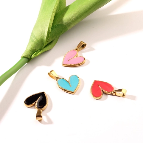 Heart Pendant Necklace Stainless Steel Enamel Drip Oil Vintage Minimalist Jewelry Accessory For Women