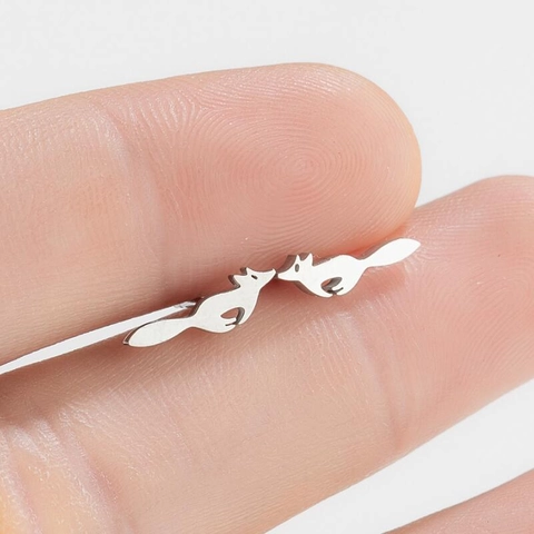 Pendientes De Botón De Zorro Acero Inoxidable Silueta De Animal Minimalista Joyas De Moda Para Mujeres