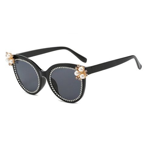 Luxury Cat Eye Sunglasses For Women Artificial Pearl Rhinestone Decorated PC Frame Retro Gradient Lens UV400 Protection