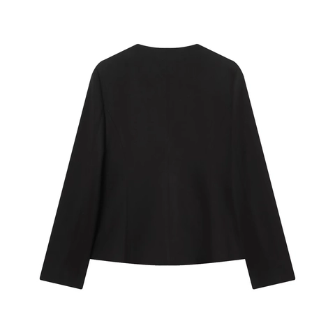 Americana Corta Mujer Negra Cuello En V Con Botones Dorados Corte Entallado Manga Larga Casual Ropa De Oficina Formal