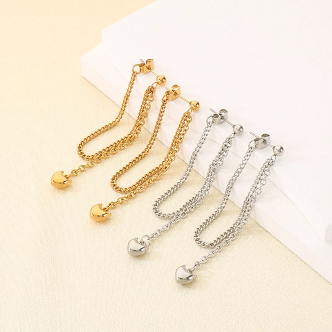 Edelstahl Herz Hängeohrringe Lange Quasten Kette 18K Vergoldet Eleganter Modeschmuck Für Damen