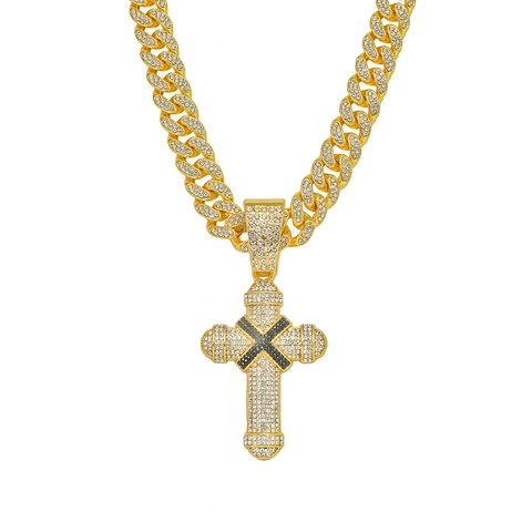 Collana Con Pendente A Croce Hip Hop Iced Out Lega Strass Catena Cuban Link Gioielli Per Uomo