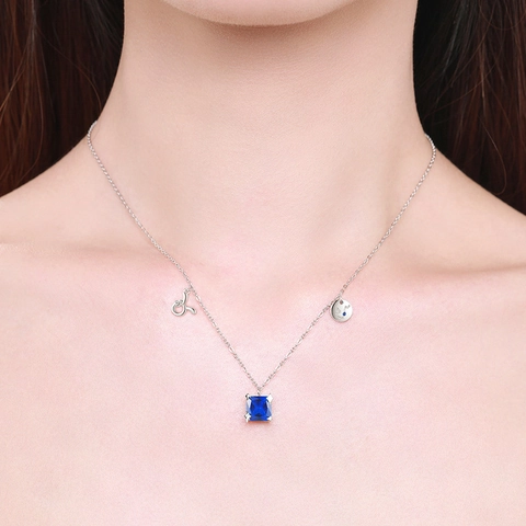 Collar Constelación Tauro Plata Esterlina 925 Colgante Circón Cuadrado Azul Joyas De Moda Para Mujer