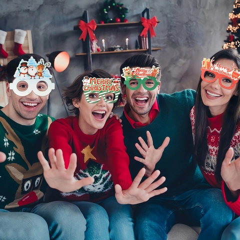 Christmas Party Glasses Reindeer Snowman Santa Claus 2026 Glitter Eyewear Frames For Kids Adults Holiday Costume Accessory