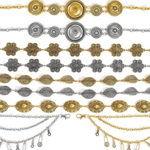 Retro Metal Waist Chain Belt For Women Bohemian Geometric Moon Leaf Flower Adjustable Link Body Jewelry