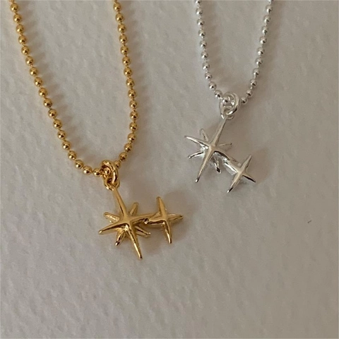Collana Stella A Otto Punte Argento Sterling 925 Pendente Doppio Ottogramma Gioielli Minimalisti Stile Coreano