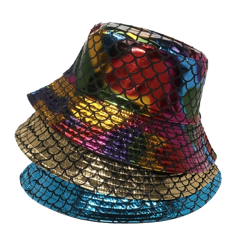 Vissershoed Glanzend Zeemeermin Schubben Patroon Metaalachtig Polyester Zonbescherming Festival Rave Mode Voor Dames