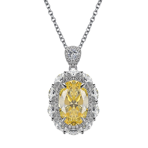 Collana Con Ciondolo Girasole In Zircone Giallo Ovale Argento Sterling 925 Stile Palazzo Retro Gioielli Di Lusso Da Banchetto Per Donna