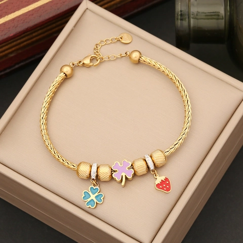 Bracciale In Acciaio Inossidabile Smalto Cuore Malocchio Zircone Colorato Catena Regolabile Gioielli Per Donne