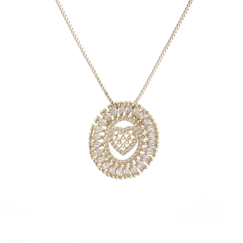 Elegant Heart Pendant Necklace Gold Plated Copper With Round Zirconia For Women Fashion Daily Accessories