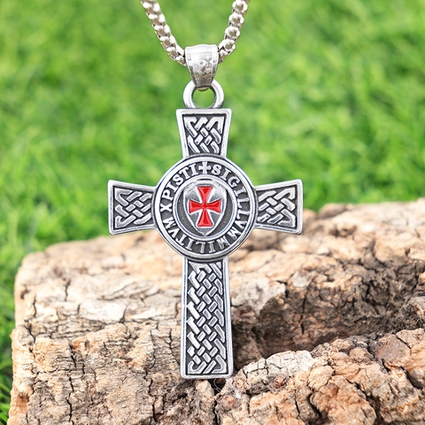 Collana Con Pendente Croce Templare Cavalieri Acciaio Inossidabile Vintage Smalto Rosso Religioso Gotico Gioielli Da Uomo