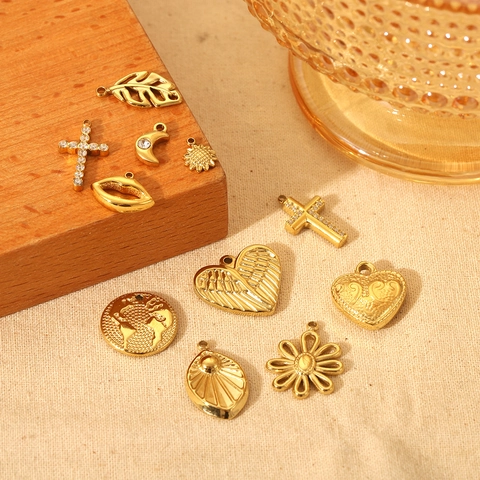 Stainless Steel Charms Pendants 18K Gold Plated Zircon Evil Eye Hamsa Hand Sun Moon Star Waterproof DIY Jewelry Making Fashion
