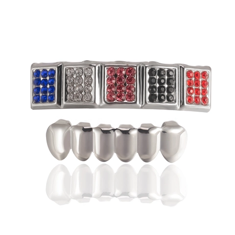 Iced Out Hip Hop Tanden Grillz Strass Koper Verguld Bling Boven En Onder Mond Gebit Sieraden Voor Rappers