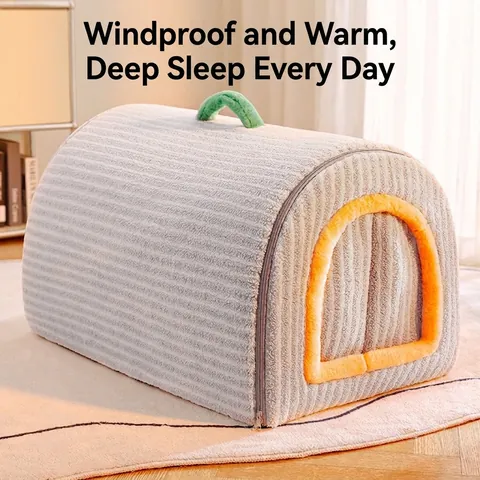 Pet Bed House Soft Plush Warm Enclosed Cave For Cats And Small Medium Dogs Washable Non-slip Portable Handle