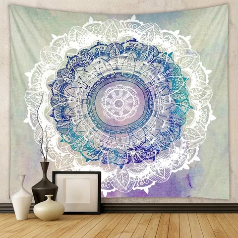 Arazzo Da Parete Mandala Poliestere Decorazione Bohémien Blu Viola Bianco Sfumato Per Camera Soggiorno Casa