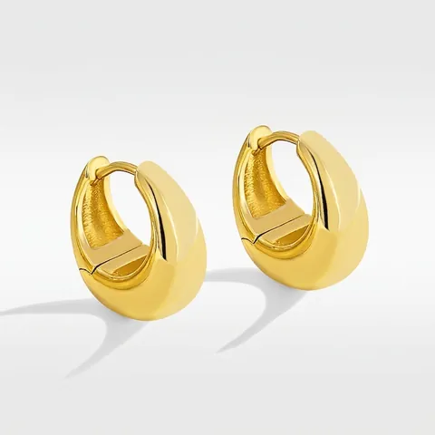Orecchini A Cerchio Chunky A Goccia Per Donna Rame Placcato Oro Lucidato A Specchio Minimalista Huggie