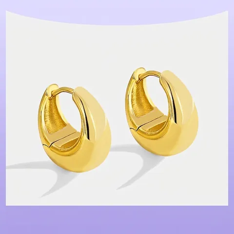Boucles D'oreilles Créoles Épaisses En Forme De Goutte Pour Femmes Cuivre Plaqué Or Poli Miroir Minimaliste Huggie