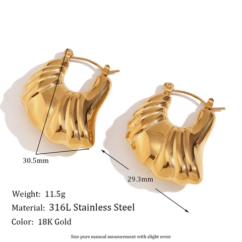 Vintage Geometric Stud Earrings For Women Stainless Steel Gold Plated French Style Textured Cyclone Stripe Jewelry