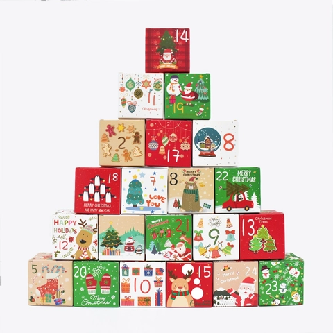 Cajas De Calendario De Adviento Cuenta Regresiva Navidad Embalaje Regalo Papel Patrones Decorativos Adornos Festivos