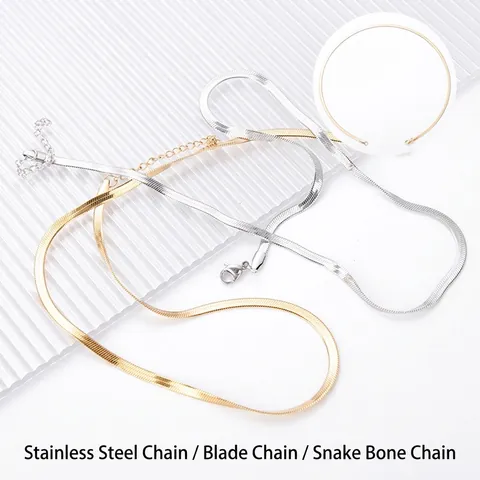 Stainless Steel Flat Snake Chain Necklace Herringbone Blade Link With Extension For Women Men Simple Jewelry