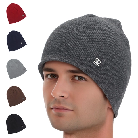 Gorro De Punto Beanie Acrílico Cálido Cortavientos Invierno Exterior Casual Color Sólido Unisex Con Parche