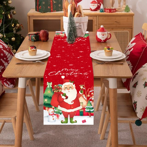Kerst Tafelloper Polyester Feestelijke Kerstman Sneeuwpop Print Diner Vakantie Huis Feest Decoratie