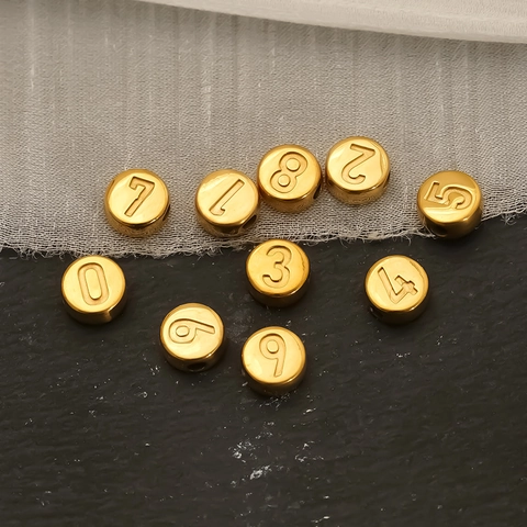 Round Number Beads 304 Stainless Steel 18K Gold Plated Charms For DIY Jewelry Making Crafting Small Metal Accessory