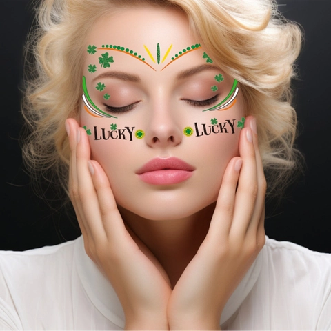 St. Patricks Day Temporäre Gesichts Tattoo Aufkleber Kleeblatt Irisches Glück Grün Wasserdicht Glitzer Body Art Makeup