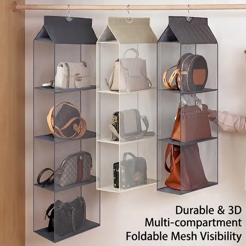 Hanging Handbag Organizer Nonwoven Fabric Mesh Vertical Closet Purse Storage Foldable Multi Layer Wardrobe Accessory Rack