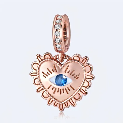 Pendente Cuore Malocchio Argento Sterling 925 Placcato Oro Rosa Zirconia Cubica Blu Gioielli Di Moda Per Donna