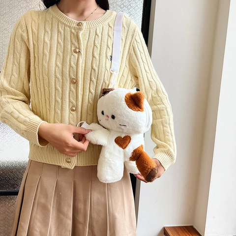 Kawaii Animal Plush Crossbody Bag Cute Cat Panda Sheep Shaped Shoulder Backpack For Girls Teens Soft Novelty Gift