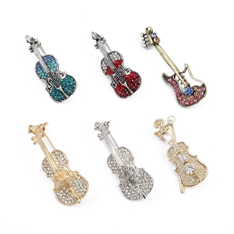 Broche De Instrumento Musical Violín Guitarra Aleación Diamantes De Imitación Vintage Lujo Pin De Moda Para Mujeres Hombres