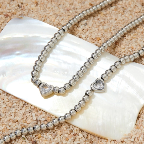 Collana E Bracciale In Acciaio Inossidabile Con Ciondolo A Cuore In Zirconia Cubica Minimalista Placcato Oro Argento Per Donna