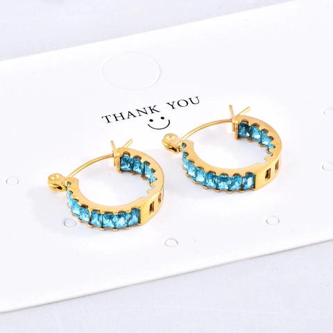 French INS Style 18K Gold Plated Titanium Steel Hoop Earrings With Rectangular Zirconia Inlay Elegant Geometric Jewelry Women