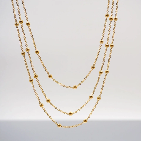 Collana A Tre Strati In Acciaio Al Titanio Placcato Oro Catena Con Perle Gioielli In Stile Vintage Minimalista