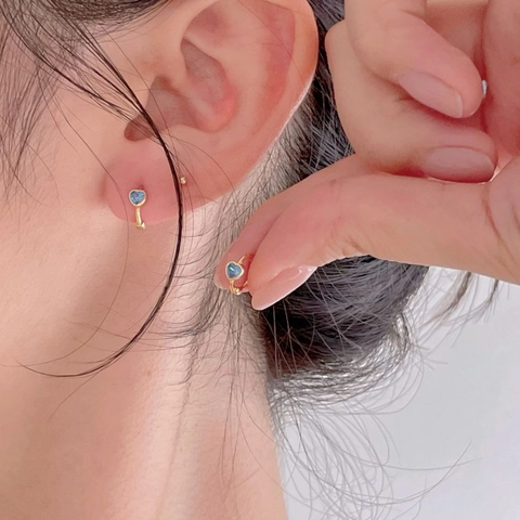 Heart Blue Zircon Hoop Earrings 925 Sterling Silver Simple Elegant Korean Style Sweet Jewelry For Women Gift Versatile