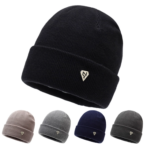 Knitted Beanie Hat Cuffed Ribbed Acrylic Fleece Lined Warm Winter Outdoor Skiing For Men Women Casual Solid Color