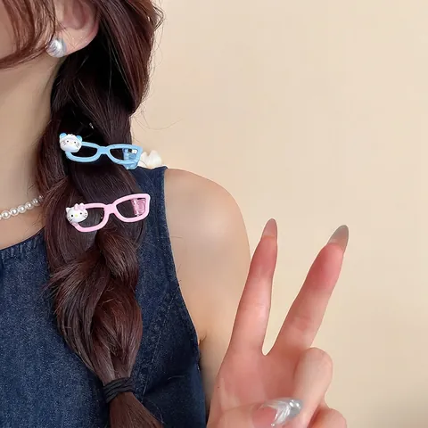 Brilvorm Haarclips Koper En Acryl Eendenbek Zijclip Met Cartoon Kat Decor Voor Dames Zoete Mode Haaraccessoires