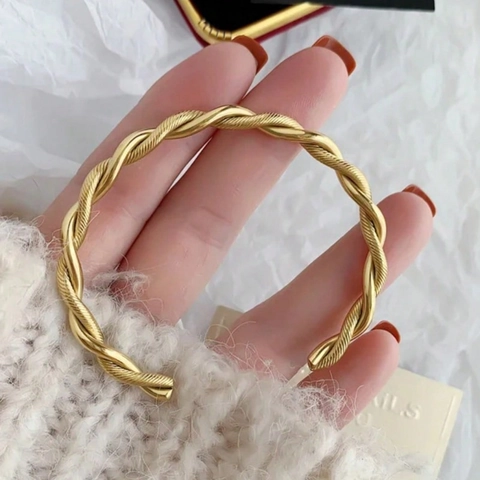 Roestvrijstalen Manchetarmband Gedraaid Touwkabelontwerp Goud Zilver Tweekleurig Verstelbare Open Armring Mode Sieraden Dames