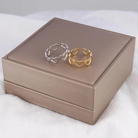 Vintage Stainless Steel Gold Plated Open Rings Adjustable Hollow Heart Star Leaf Geometric Jewelry For Women Men