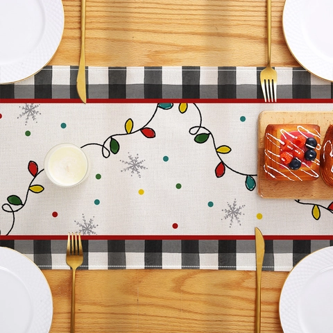 Chemin De Table Noël Polyester Aspect Lin Décoration De Fête Bonhomme De Neige Gnome Renne Casse-Noisette