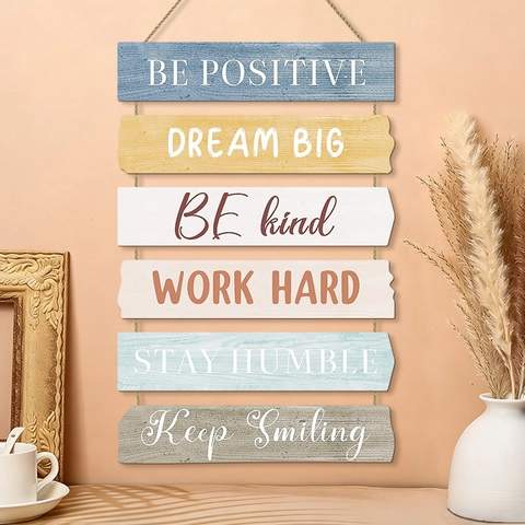 Inspirational Quotes Hanging Wooden Sign Multi Tier Colorful Wall Plaque American Retro Farmhouse Style Decor