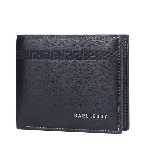 Herren Bifold Brieftasche PU Leder Horizontal Mehrere Kartenfächer Mit Griechischem Schlüsselmuster Business Casual Stil RFID Schutz