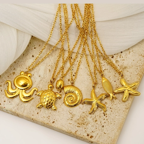 Oceaan Zeedier Hanger Ketting 18K Verguld RVS Zeester Schildpad Octopus Schelp Bloem Sieraden Voor Dames