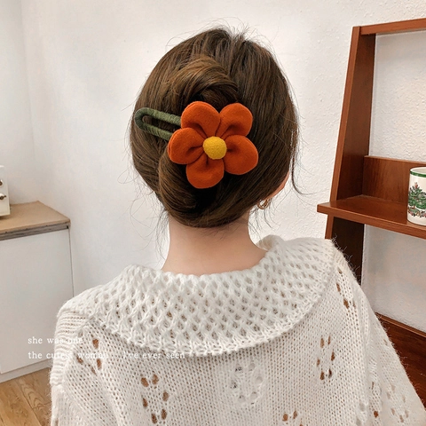 Large Flower Hair Clip Fabric Felt Duckbill Hairpins Sweet Mori Style Autumn Winter Headwear For Women Girls