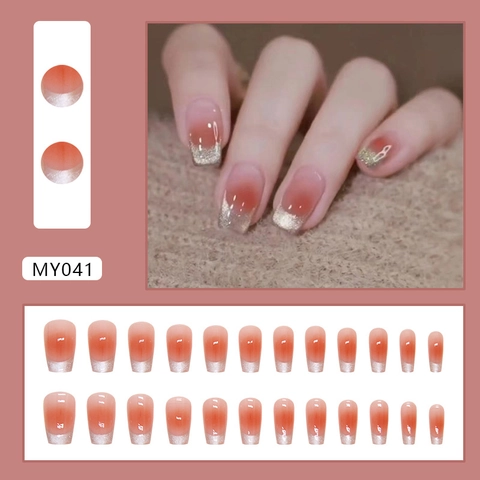 Press On Nails French Cat Eye Blush Ombre Doodskist Vorm Glitter Glanzend Afneembare Kunstnagels